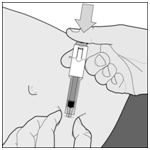 Введіть ВЕСЬ вміст шприца, натискаючи на поршень до упору (рисунок Е).