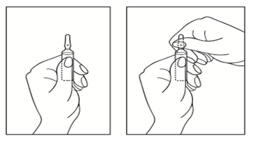 Ампулу відкривати обома руками: утримуючи нижню частину ампули однією рукою