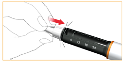 Під’єднати голку, призначену для шприца-ручки, до муфти картриджа шляхом натискання до клацання/накручування.