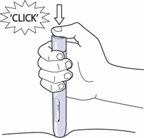 Якщо не вдалося почати ін’єкцію, як описано вище, необхідно притиснути сильніше шприц-ручку до шкіри, а потім знову натиснути на зелену кнопку.
