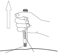Як тільки ручка перестане тиснути на шкіру, фіолетова захисна насадка автоматично закриє голку.