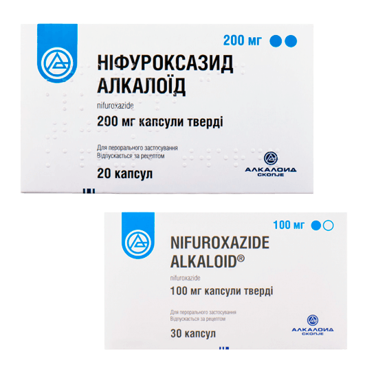 Ніфуроксазид Алкалоїд капсули 100 мг, 200 мг